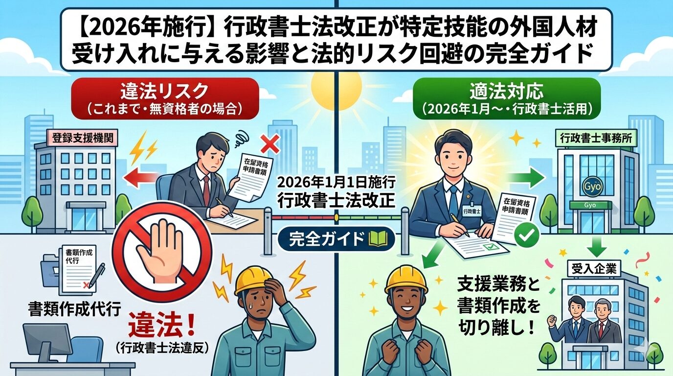 2026年施行 行政書士法改正が特定技能の外国人材受け入れに与える影響と法的リスク回避の完全ガイド
